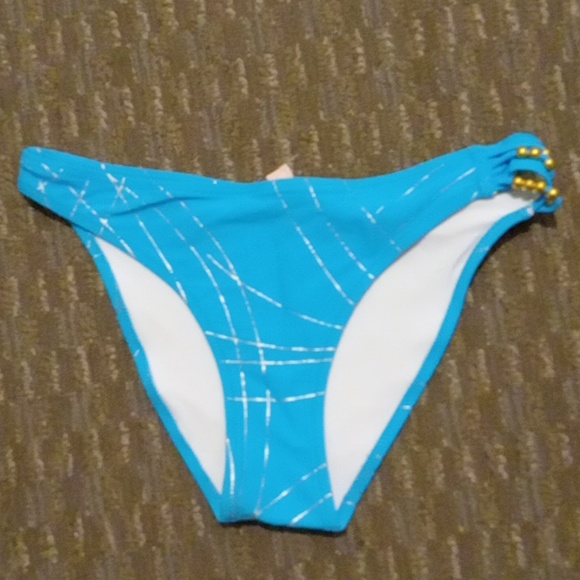 Victoria secret Swim- Teal/Silver Swirl/ One Side Gold Beaded Bikini Bottom-L - Picture 2 of 6